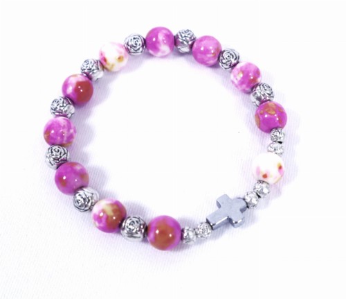 Bransoletka – różaniec AGAT różowy.JPG