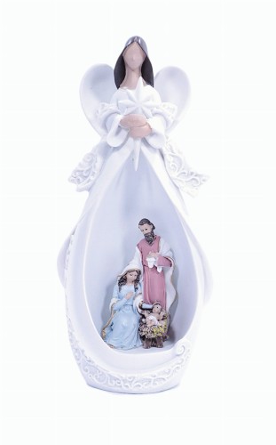 Figurka Anioł Stróż z Maryją, Józefem i dzieciątkiem Jezus z lampką 15198.JPG